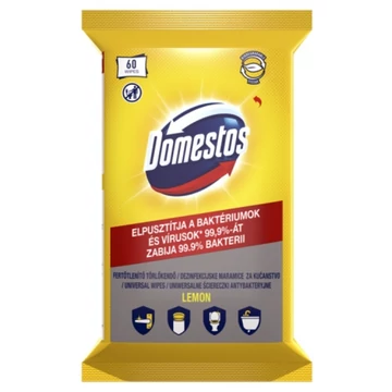 DOMESTOS Lemon fertőtlenítő törlőkendő 60 db