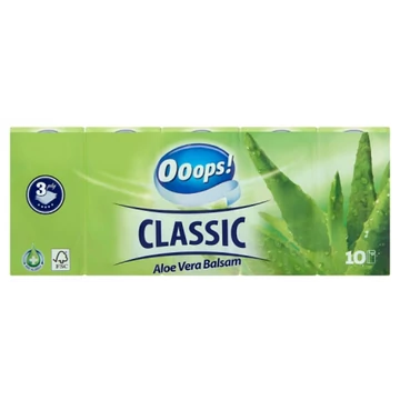 Ooops! Classic Aloe Vera Balsam Papír Zsebkendő 3 rétegű 10 x 10 db