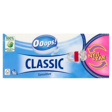 Ooops! Classic Sensitive Papír Zsebkendő 3 rétegű 90 db