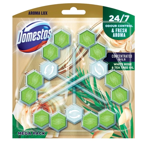 DOMESTOS Aroma Lux White Rose & Tea Tree Oil WC frissítő blokk 3 x 55 g