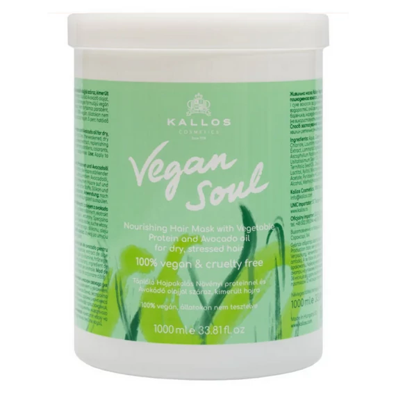 KALLOS Vegan Soul Tápláló Hajpakoló Krém Növényi Proteinnel és Avokádó Olajjal 1000ml