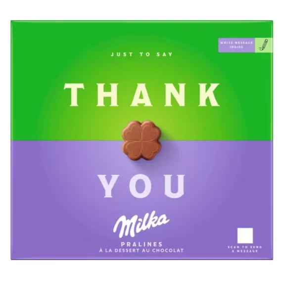 Milka Thank You alpesi tejcsokoládé praliné kakaós krémtöltelékkel 110 g
