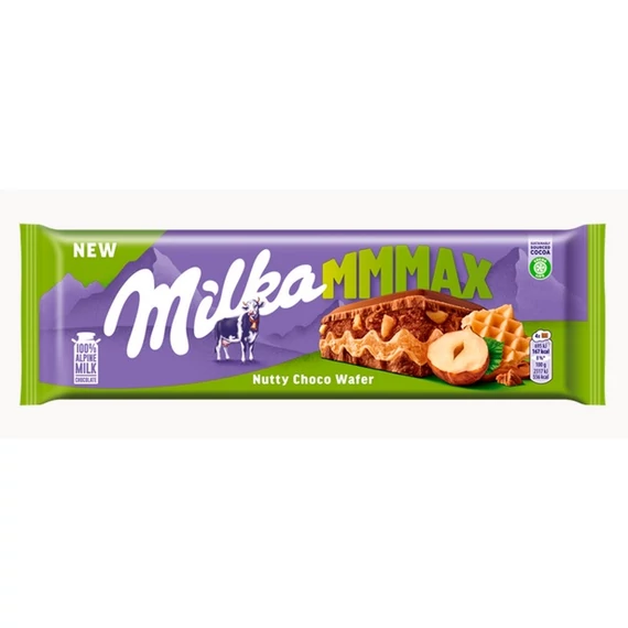 Milka MMMAX tejcsokoládé ostyával, mogyorós krémtöltelékkel és mogyoródarabokkal 270 g
