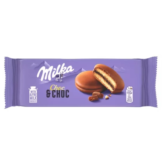 Milka Choc & Choc alpesi tejcsokoládéval mártott puha piskóta kakaós töltelékkel 150 g