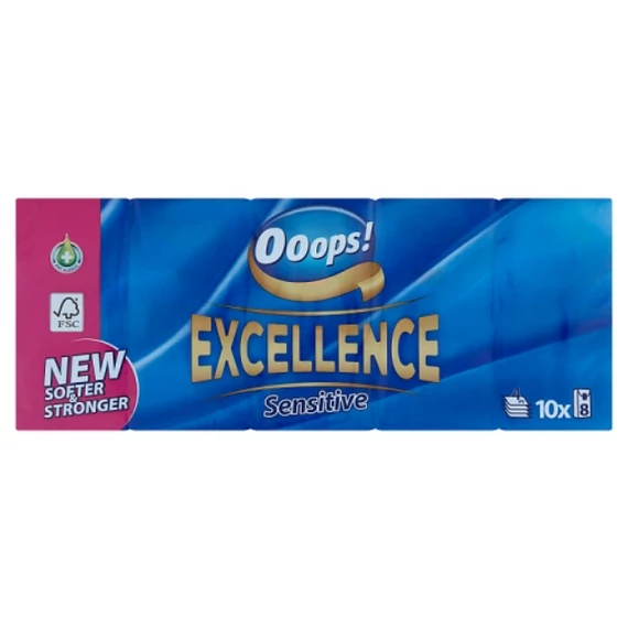 Ooops! Excellence Sensitive papír zsebkendő 4 rétegű 10 x 8 db