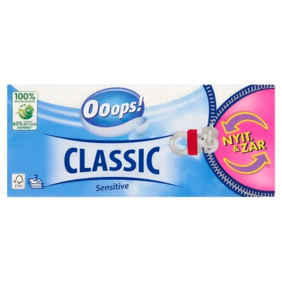 Ooops! Classic Sensitive Papír Zsebkendő 3 rétegű 90 db
