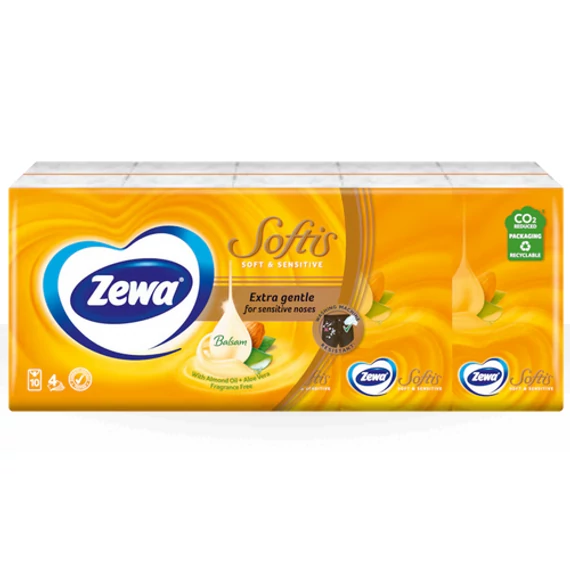 ZEWA SOFTIS PAPÍR ZSEBKENDŐ 10 * 9 DB 4 RÉTEG SOFT & SENSITIVE